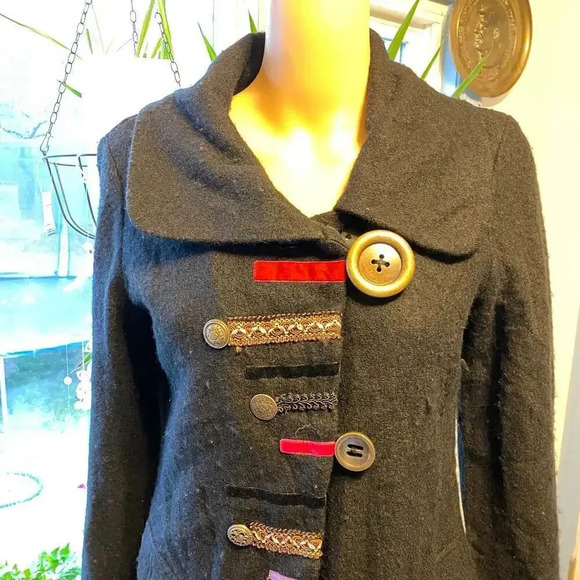 VTG Boho Art To Wear Y2K Luciano Dante Wool Black Jacket Women Size S Pocket - Picture 5 of 7